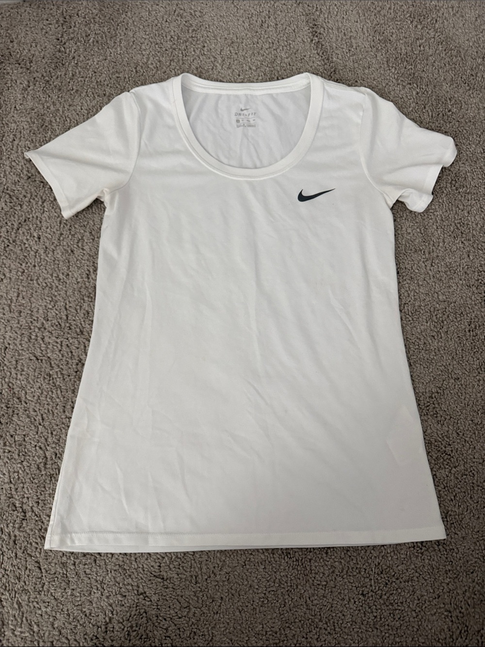 Nike Women’s White Scoop Neck Short Sleeve Tee with Black Swoosh
